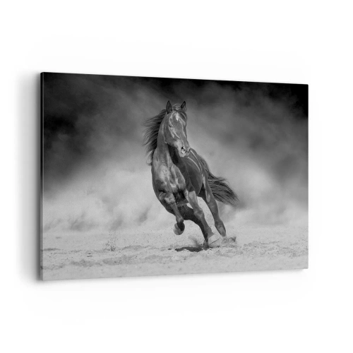 Bild auf Leinwand - Leinwandbild - Ein schwarz-weißes Pferd galoppiert über den Sand - 120x80cm - Würdig des Emirs selbst - Moderne Wanddekoration für Wohnzimmer und Schlafzimmer ARTTOR
