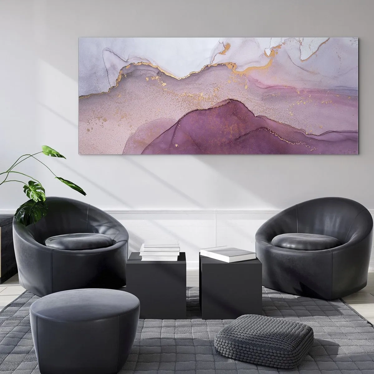 Glasbild - Bild auf glas - Violett und lila Wellen - 90x30 cm