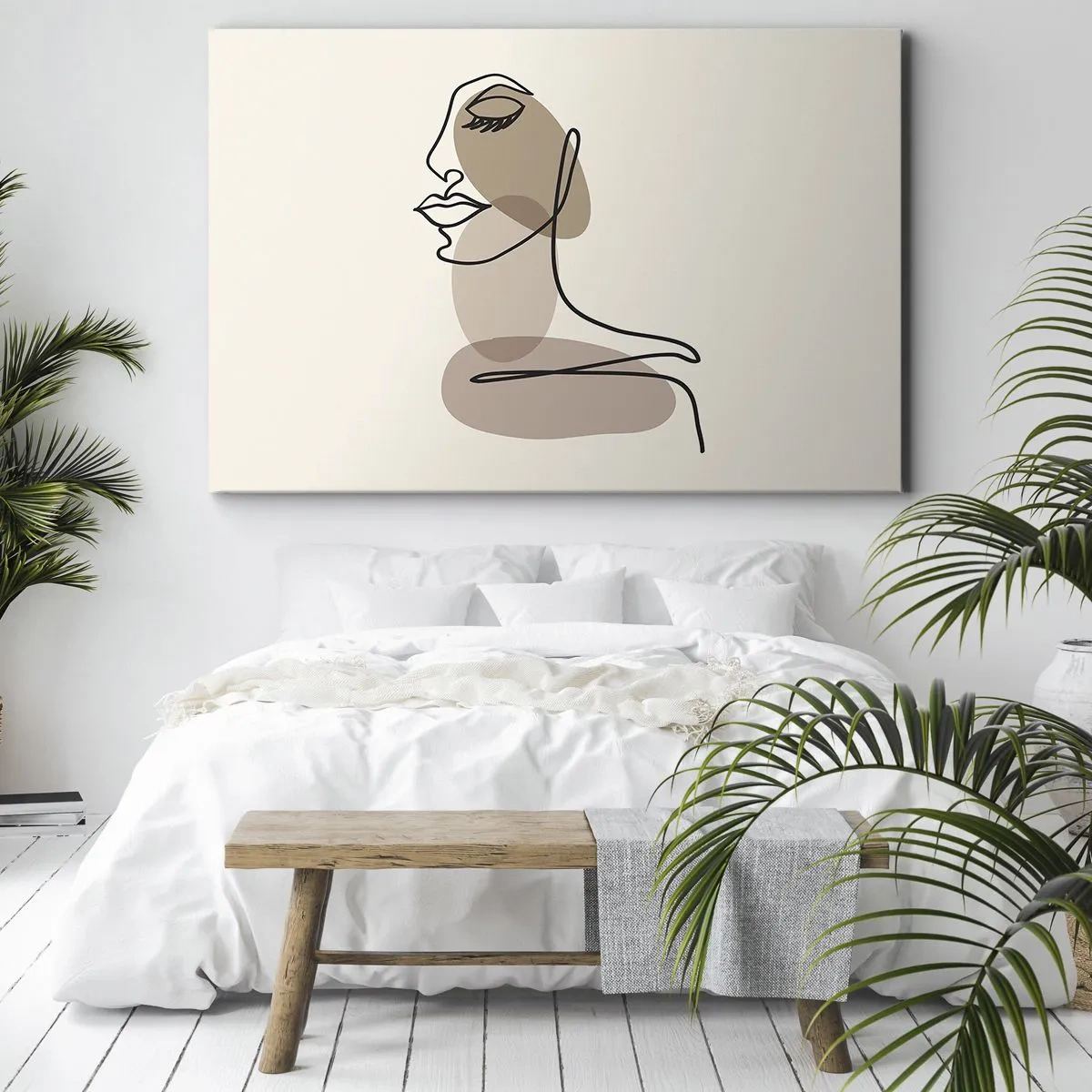 Bild auf Leinwand - Leinwandbild - Ein weibliches Profil im minimalistischen Line-Art-Stil - 70x50cm - Eine gewisse Linie der Schönheit - Moderne Wanddekoration für Wohnzimmer und Schlafzimmer ARTTOR