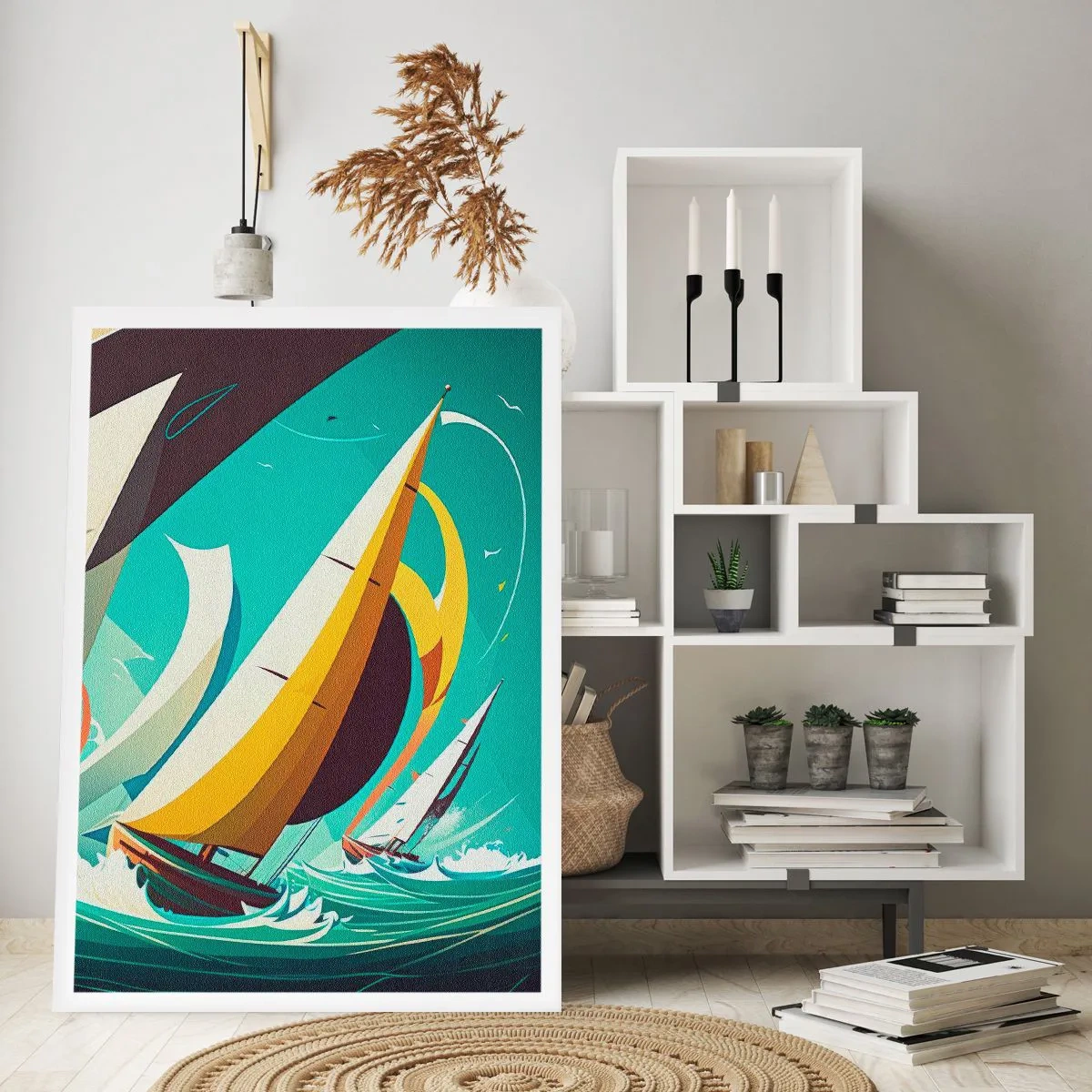 Poster - Abstrakte Segelregatta auf stürmischer See - 50x70cm - Viel Glück mit den Elementen - Moderne Wanddekoration für Wohnzimmer und Schlafzimmer ARTTOR
