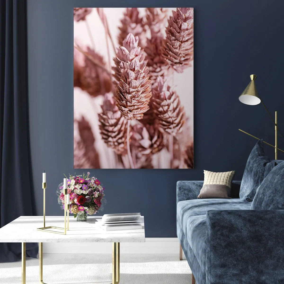 Glasbild - Bild auf glas - Eine Nahaufnahme der zarten rosa Ähren von Ziergräsern - 80x120cm - Scheinbar unauffällig - Moderne Wanddekoration für Wohnzimmer und Schlafzimmer ARTTOR