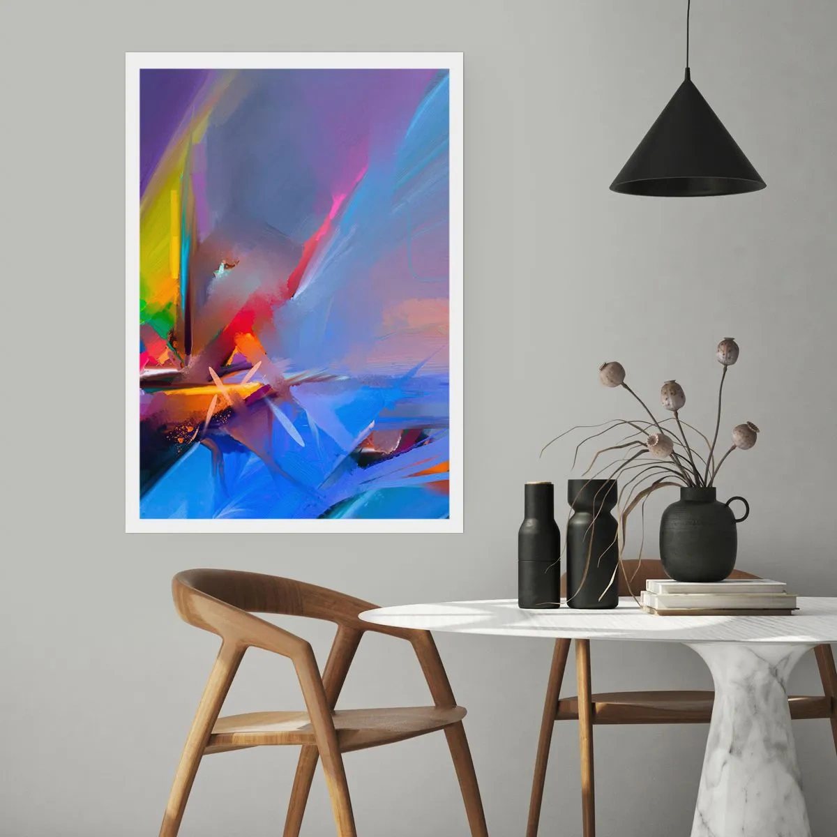 Poster - Ein abstraktes Farbspiel in einer dynamischen Komposition - 50x70cm - Propeller wie ein Vogel - Moderne Wanddekoration für Wohnzimmer und Schlafzimmer ARTTOR