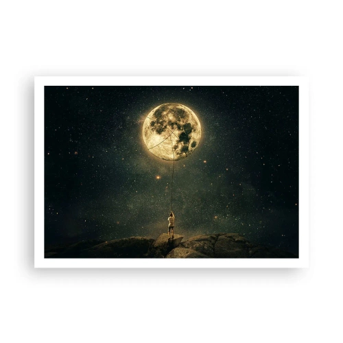 Poster - Mann mit dem Mond vor dem Sternenhimmel - 100x70cm - Der Mann, der den Mond gestohlen hat - Moderne Wanddekoration für Wohnzimmer und Schlafzimmer ARTTOR