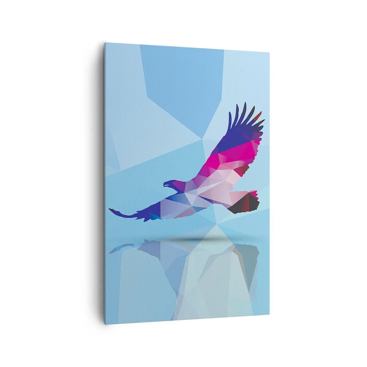 Bild auf Leinwand - Leinwandbild - Geometrische Silhouette eines Adlers im Flug auf blauem Hintergrund - 80x120cm - Adler in lila Kristall - Moderne Wanddekoration für Wohnzimmer und Schlafzimmer ARTTOR