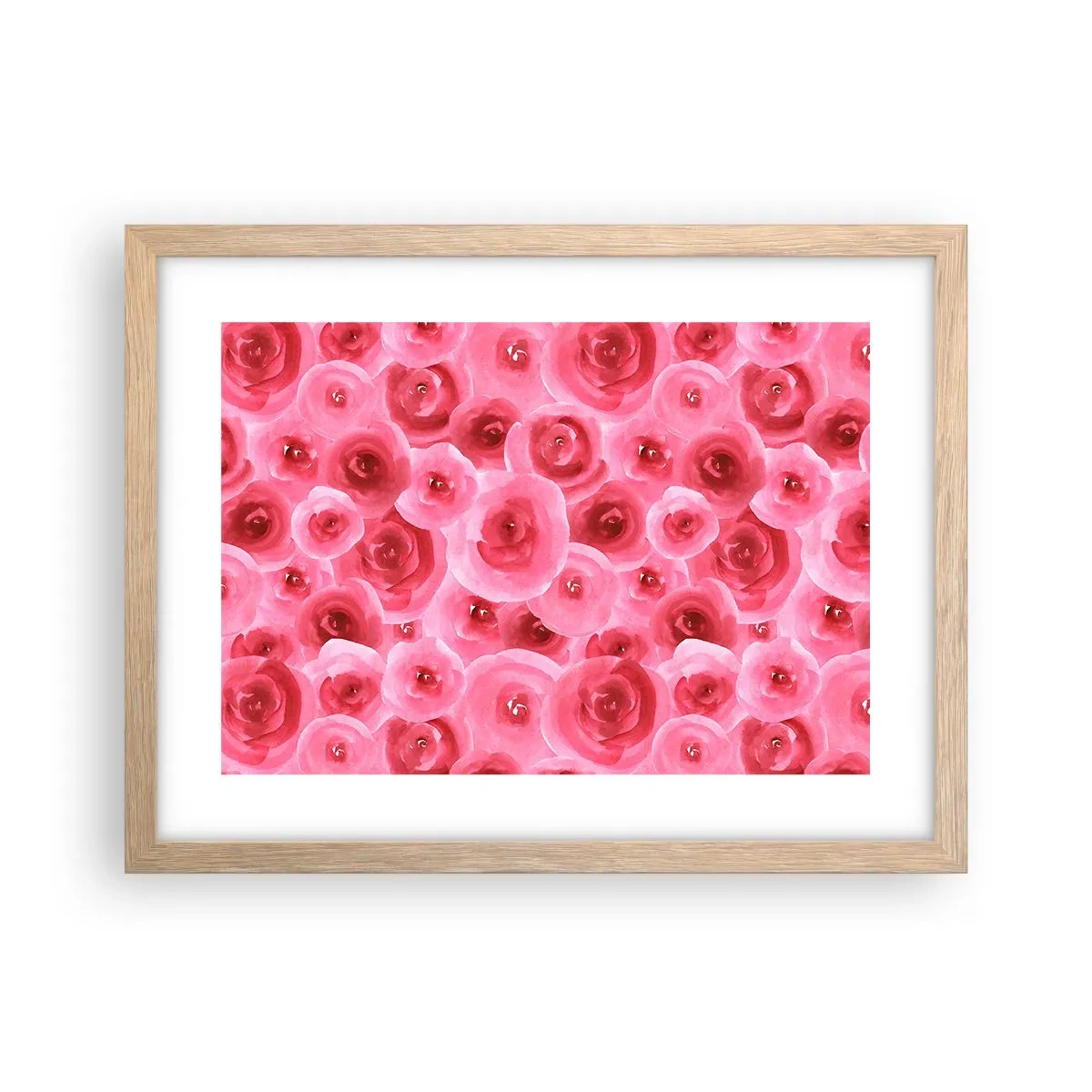 Poster in einem Rahmen aus heller Eiche - Oben und unten Rosen - 40x30 cm