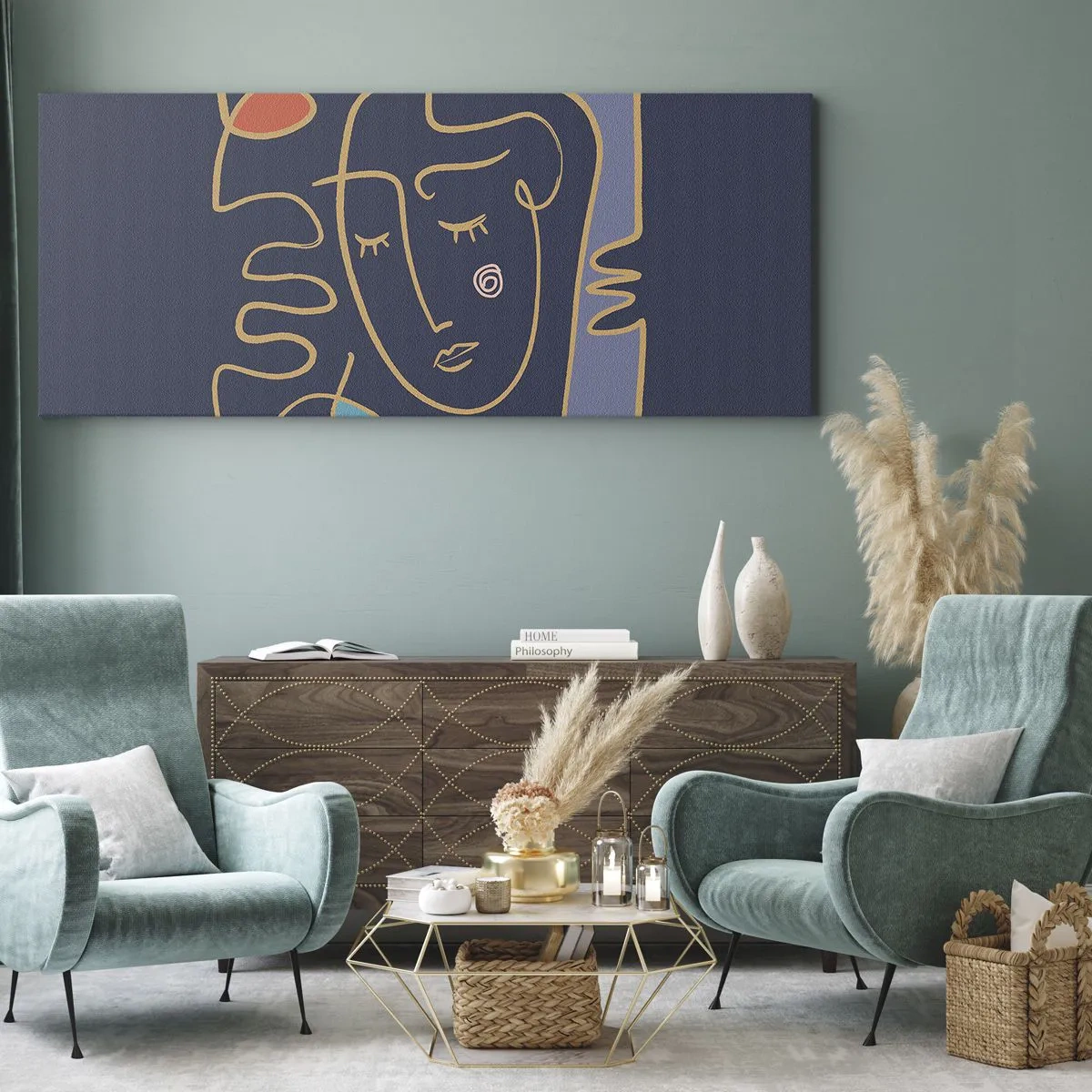 Bild auf Leinwand - Leinwandbild - Abstraktes Gesichtsporträt im minimalistischen Stil - 160x50cm - In Gedanken - Moderne Wanddekoration für Wohnzimmer und Schlafzimmer ARTTOR