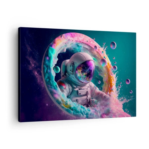 Bild auf Leinwand - Leinwandbild - Astronaut in einer farbenfrohen kosmischen Aura - 70x50cm - Sternentor - Moderne Wanddekoration für Wohnzimmer und Schlafzimmer ARTTOR