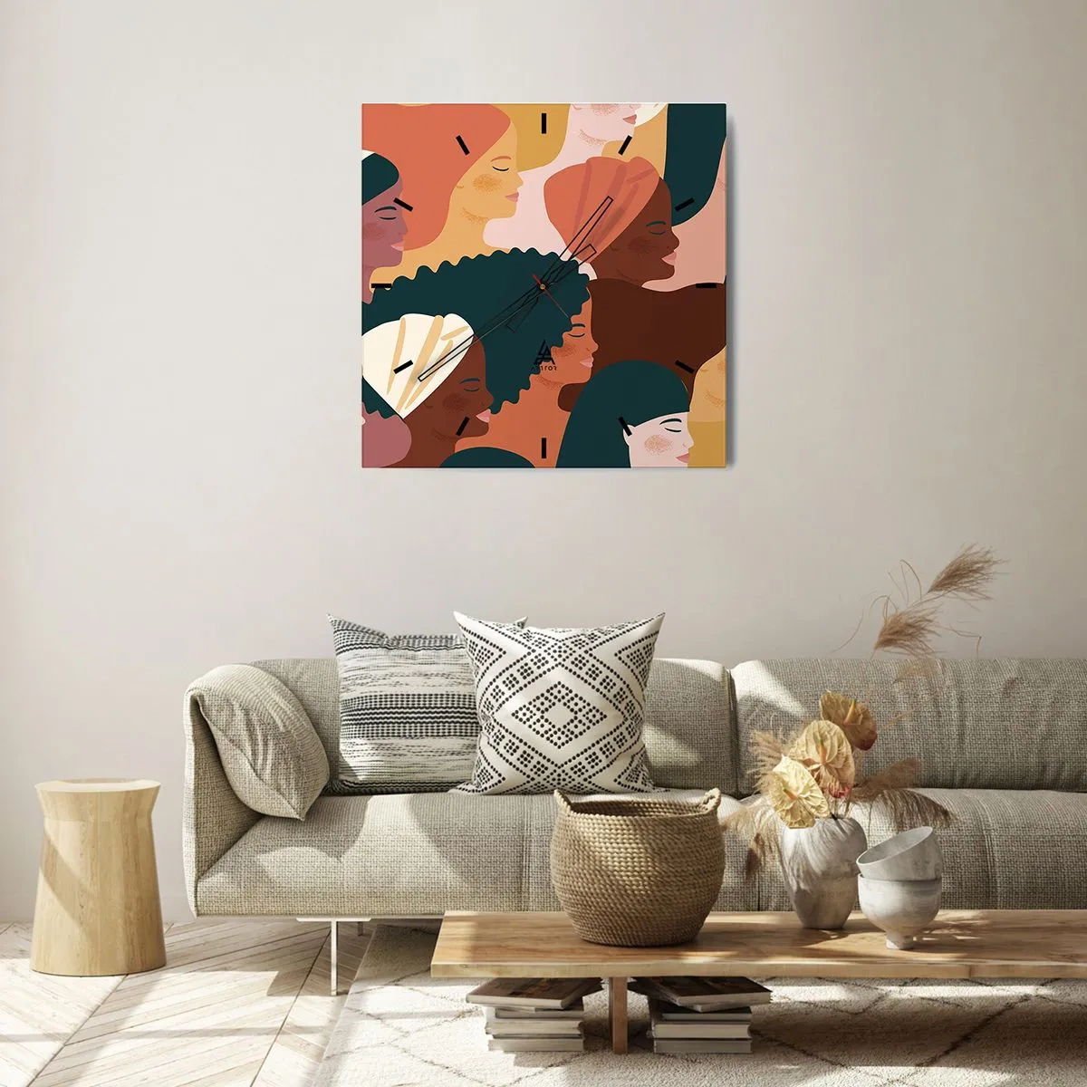 Wanduhr - Glasuhr - Farbenfrohe Frauenprofile in verschiedenen Stilen - 30x30cm - Nur Weiblichkeit - Moderne Wanddekoration für Wohnzimmer und Schlafzimmer ARTTOR