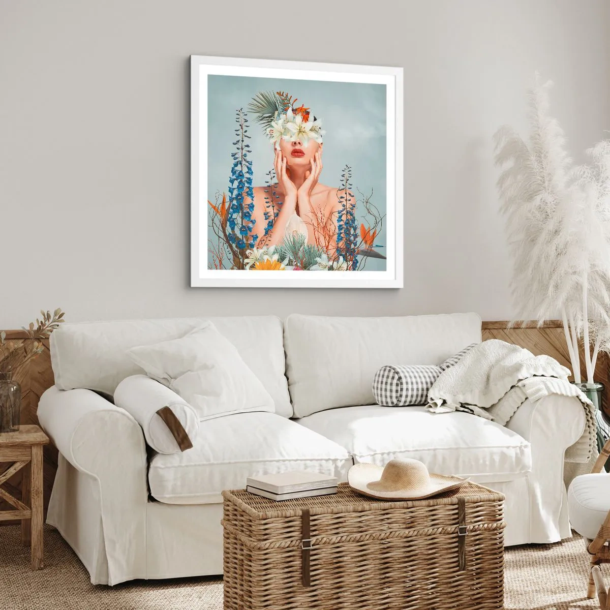 Poster in einem weißen Rahmen - Frau - Blume - 50x50 cm