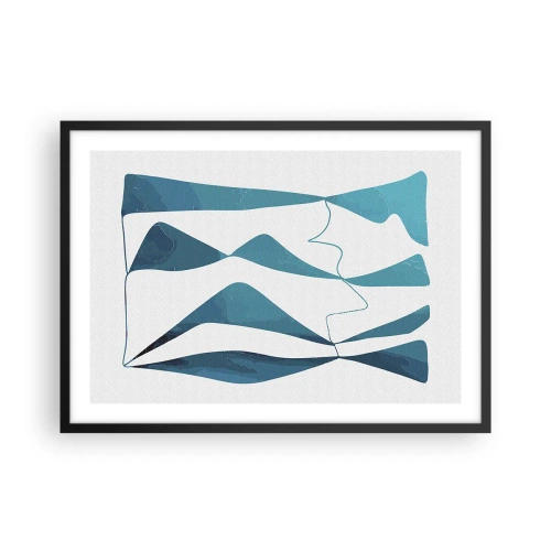 Poster in einem schwarzem Rahmen - Abstrakte Formen in Blautönen auf weißem Hintergrund - 70x50cm - Abstraktion: türkisfarbene Verbindung - Moderne Wanddekoration für Wohnzimmer und Schlafzimmer ARTTOR