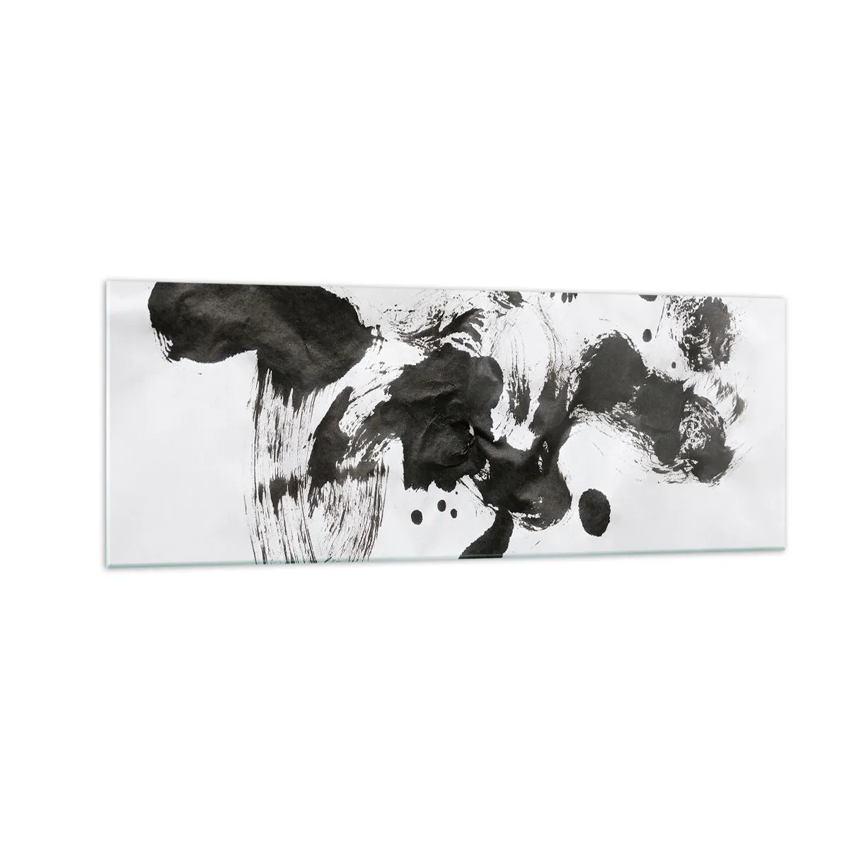 Glasbild - Bild auf glas - Abstrakte Komposition aus schwarzen Flecken auf weißem Hintergrund - 140x50cm - Obwohl das Wahnsinn ist, steckt darin eine Methode? - Moderne Wanddekoration für Wohnzimmer und Schlafzimmer ARTTOR