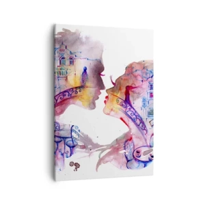 Bild auf Leinwand - Leinwandbild - Ein romantisches Aquarell, das die Silhouetten von Liebenden darstellt - 50x70cm - Die geheime Seufzerbrücke - Moderne Wanddekoration für Wohnzimmer und Schlafzimmer ARTTOR