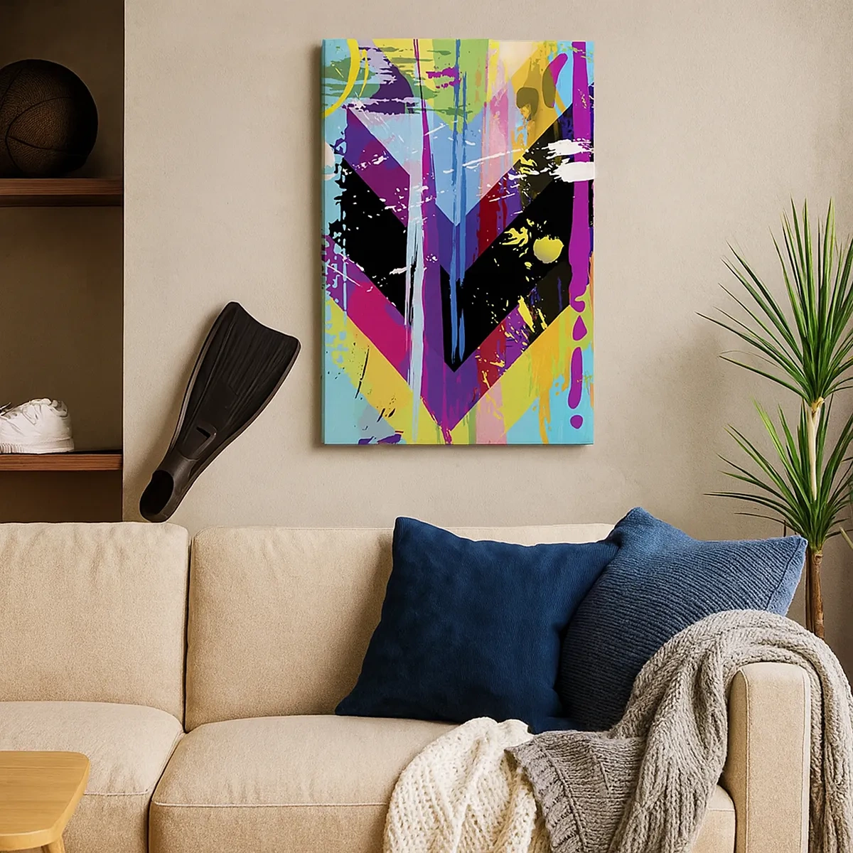 Bild auf Leinwand - Leinwandbild - Abstraktes Muster mit bunten geometrischen Formen - 50x70cm - Von oben nach unten - Moderne Wanddekoration für Wohnzimmer und Schlafzimmer ARTTOR