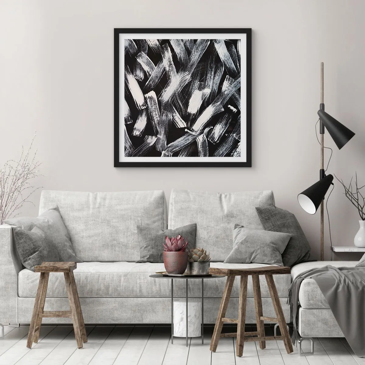 Poster in einem schwarzem Rahmen - Abstraktion im industriellen Geist - 60x60 cm