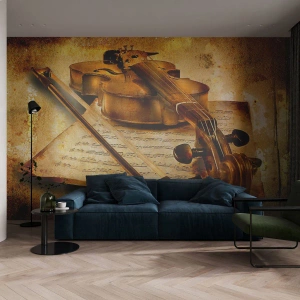 Fototapete Premium Sand - Vintage Violine und Noten auf altem Papierhintergrund - 100x70cm - Ein Virtuose dringend benötigt - Moderne Wanddekoration für Wohnzimmer und Schlafzimmer ARTTOR