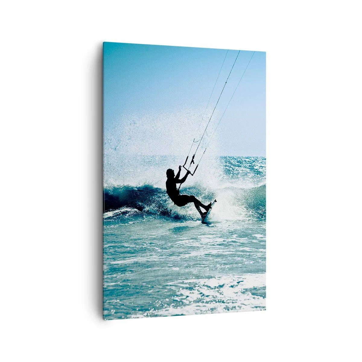 Bild auf Leinwand - Leinwandbild - Kitesurfer reitet eine Welle in der vollen Sonne - 80x120cm - Hinreißen lassen - Moderne Wanddekoration für Wohnzimmer und Schlafzimmer ARTTOR