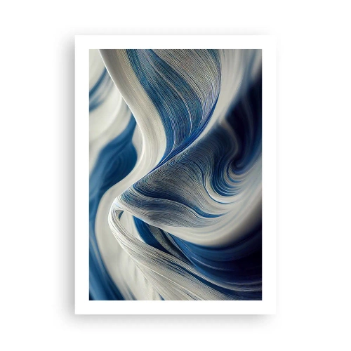 Poster - Abstrakte Wellen in Marineblau- und Weißtönen - 50x70cm - Fließfähigkeit von Blau und Weiß - Moderne Wanddekoration für Wohnzimmer und Schlafzimmer ARTTOR