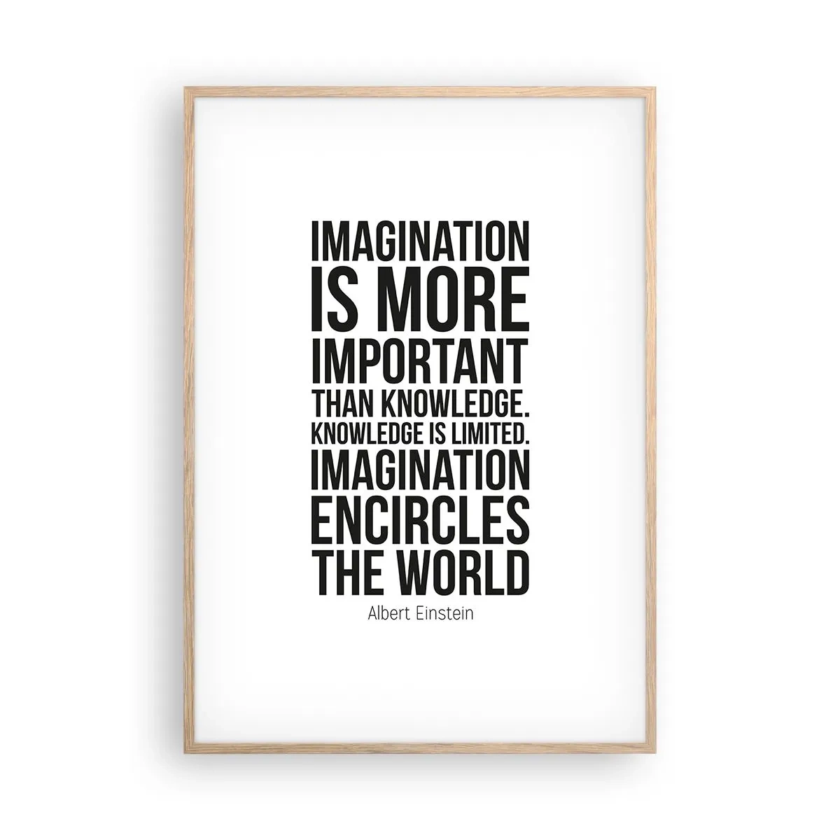 Poster in einem Rahmen aus heller Eiche - Einstein über die Kraft der Vorstellungskraft - 70x100 cm