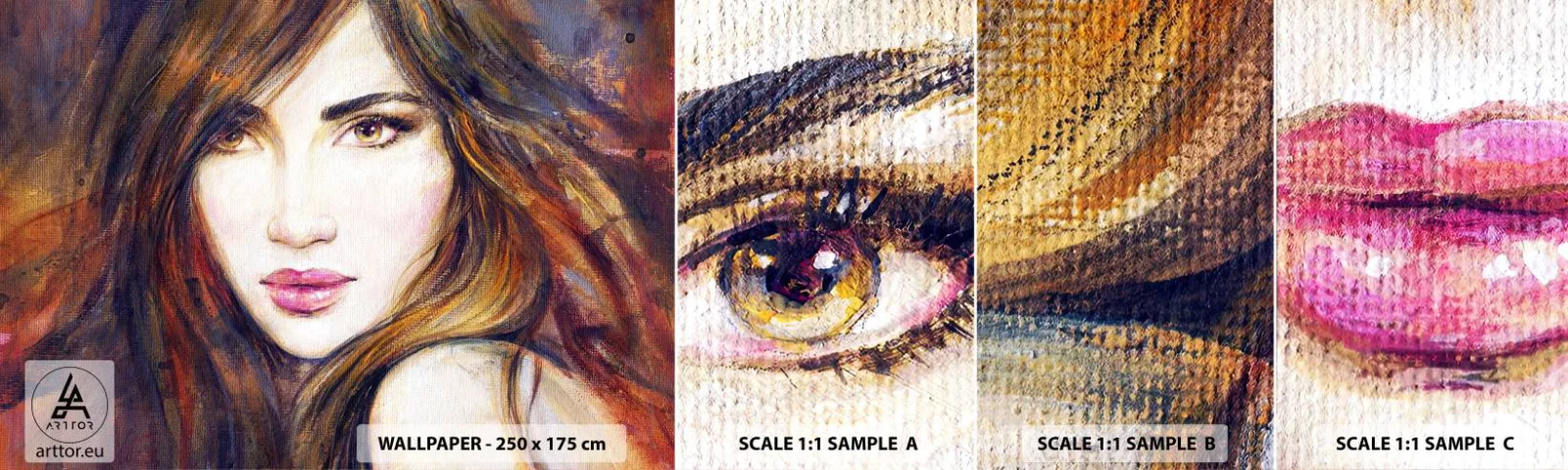 Fototapeten Muster Selbstklebend Deluxe Sticker - Einen Penny für deine Gedanken - Das Gesicht einer Frau, Porträt einer Frau, Haar - 100x30 cm