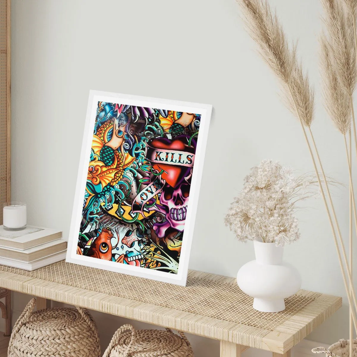 Poster in einem weißen Rahmen - Der Traum des Tätowierers - 50x70 cm