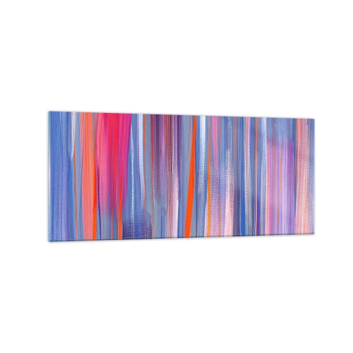 Glasbild - Bild auf glas - Abstrakte vertikale Linien in Blau- und Rosatönen - 120x50cm - Aufstieg zum Regenbogen - Moderne Wanddekoration für Wohnzimmer und Schlafzimmer ARTTOR