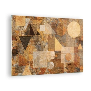 Glasbild - Bild auf glas - Abstrakte geometrische Muster in warmen Farben - 70x50cm - Eine kubistische Studie aus Bronze - Moderne Wanddekoration für Wohnzimmer und Schlafzimmer ARTTOR