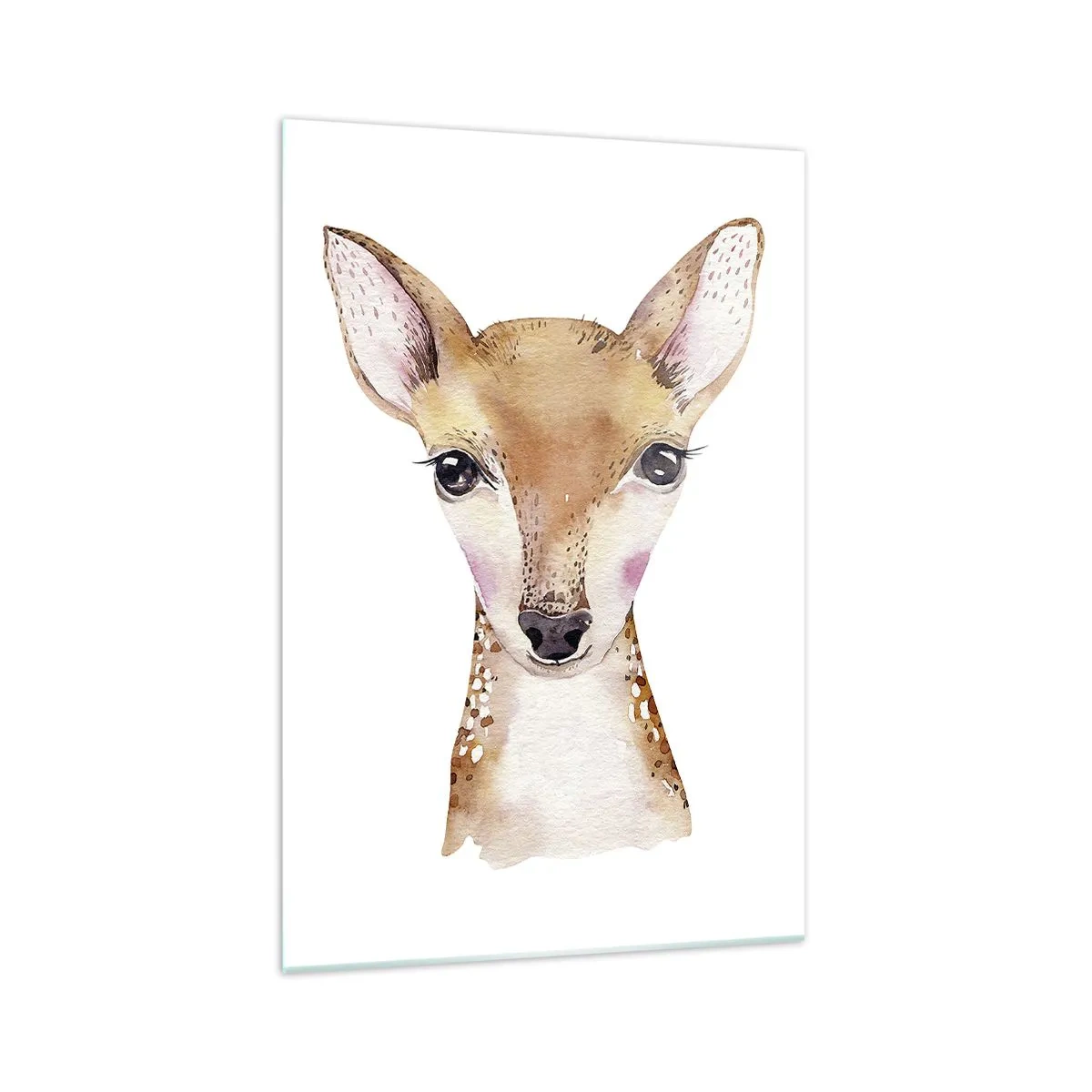 Glasbild - Bild auf glas - Aquarellporträt eines jungen Rehs auf weißem Hintergrund - 70x100cm - Die Natur der Unschuld - Moderne Wanddekoration für Wohnzimmer und Schlafzimmer ARTTOR