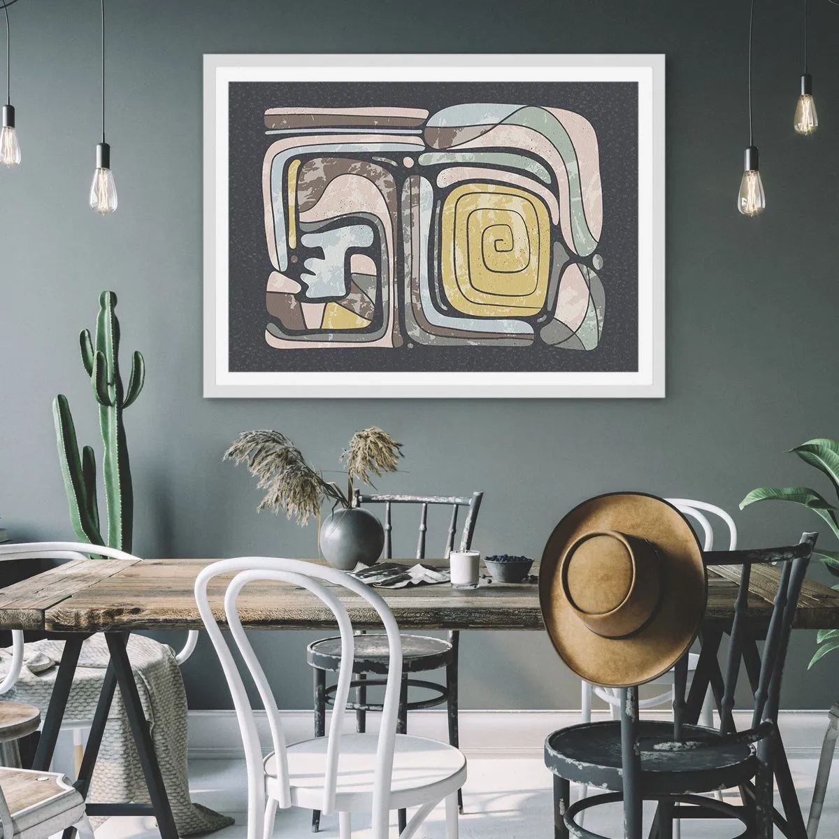 Poster in einem weißen Rahmen - Abstraktion im präkolumbianischen Geist - 40x30 cm