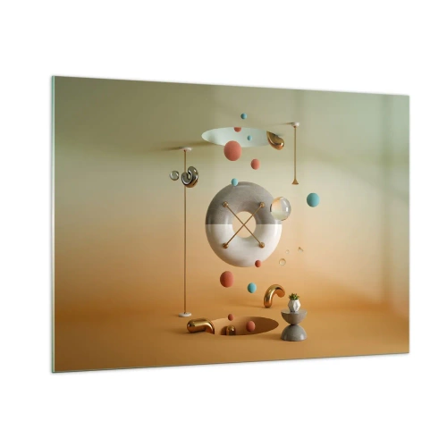 Glasbild - Bild auf glas - Geometrische Figuren in Pastellfarben in einem abstrakten Raum - 100x70cm - Alles kann passieren - Moderne Wanddekoration für Wohnzimmer und Schlafzimmer ARTTOR