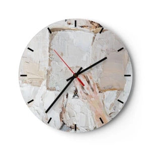 Wanduhr - Glasuhr - Eine strukturierte Gemäldekomposition in Beige- und Weißtönen - 30x30cm - In einer anderen Welt - Moderne Wanddekoration für Wohnzimmer, Küche und Schlafzimmer ARTTOR