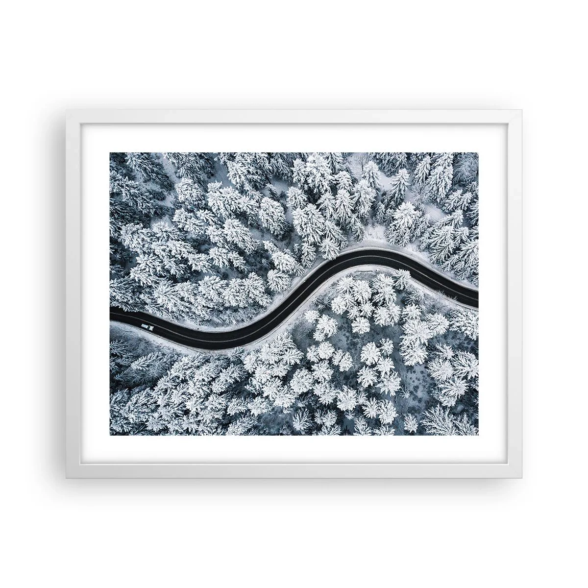 Poster in einem weißen Rahmen - Durch den Winterwald - 50x40 cm