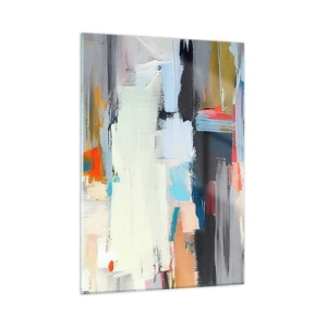 Glasbild - Bild auf glas - Abstrakte Komposition mit bunten Flecken und Strichen - 50x70cm - Gibt es eine Methode? - Moderne Wanddekoration für Wohnzimmer und Schlafzimmer ARTTOR