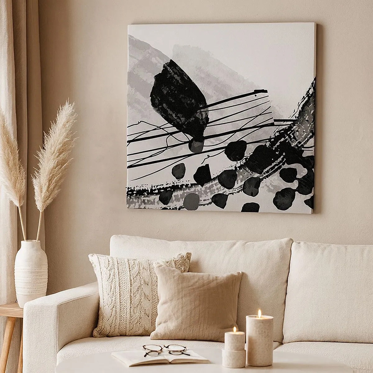 Bild auf Leinwand - Leinwandbild - Organische Schwarz-Weiß-Abstraktion - 30x30 cm