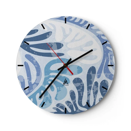 Wanduhr - Glasuhr - Organische blaue Formen auf hellem Hintergrund - 30x30cm - Blaue Farne - Moderne Wanddekoration für Wohnzimmer, Küche und Schlafzimmer ARTTOR