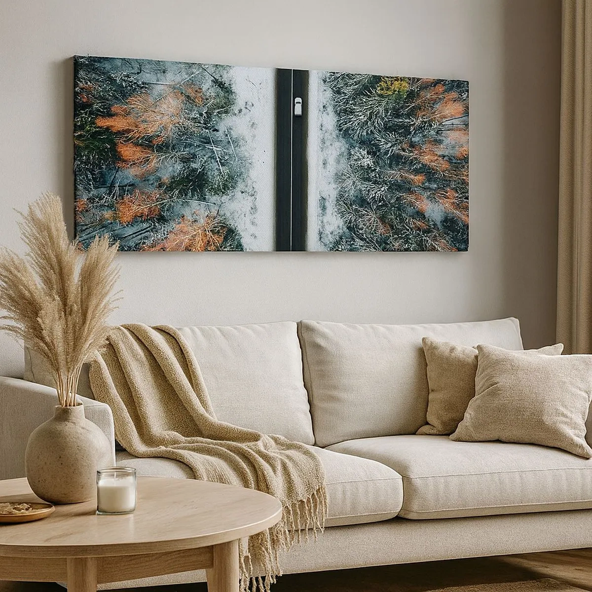 Bild auf Leinwand - Leinwandbild - Schnitt durch den Winterwald - 100x40 cm