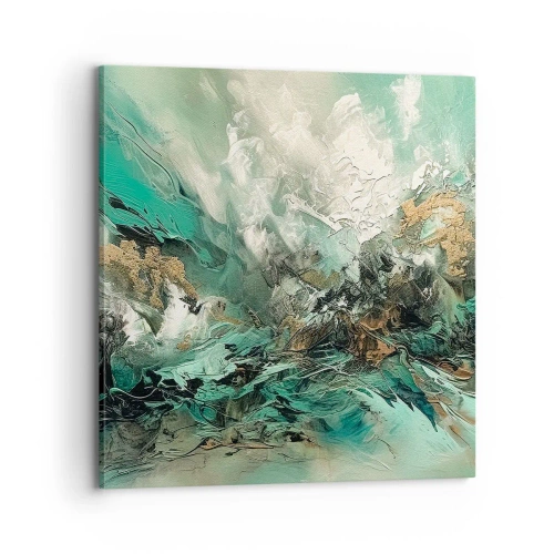 Bild auf Leinwand - Leinwandbild - Smaragdgrüne und schwarze Brandung - 70x70 cm