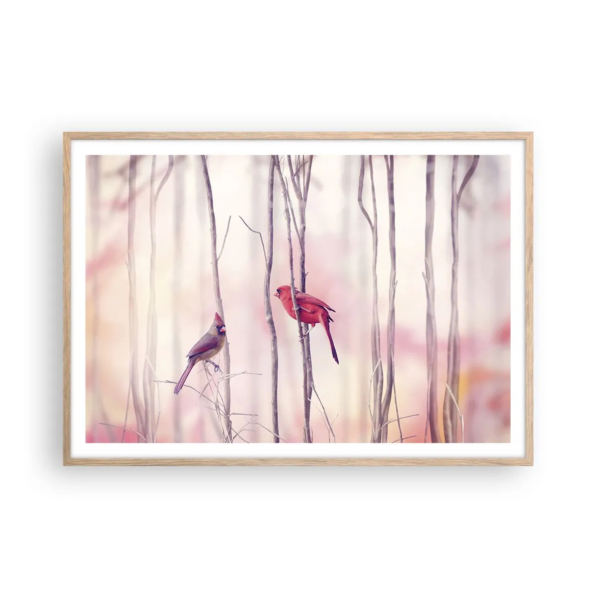 Poster in einem Rahmen aus heller Eiche - Geschichte vom rosa Wald - 100x70 cm