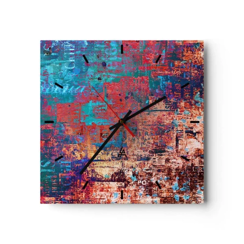 Wanduhr - Glasuhr - Eine abstrakte Komposition mit einer Mischung intensiver Farben. - 30x30cm - Erinnerung und Vergessen - Moderne Wanddekoration für Wohnzimmer und Schlafzimmer ARTTOR