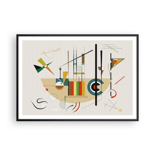 Poster in einem schwarzem Rahmen - Bunte Abstraktion mit geometrischen Formen - 100x70cm - Und die Welt lacht - Moderne Wanddekoration für Wohnzimmer und Schlafzimmer ARTTOR