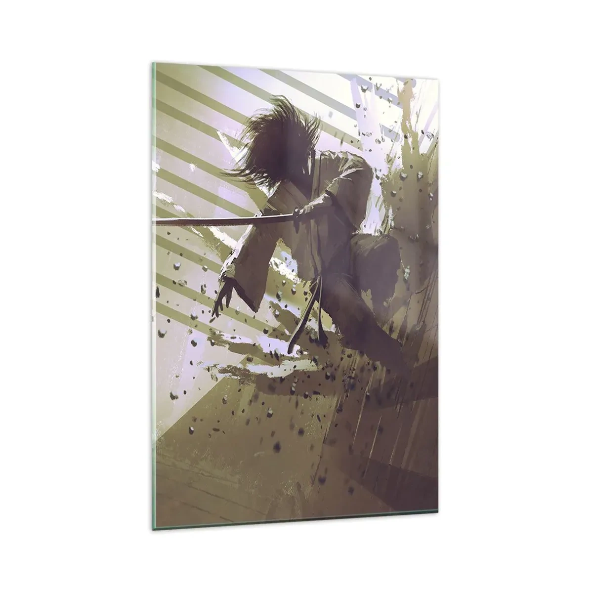 Glasbild - Bild auf glas - Dynamischer Kampf zwischen zwei Charakteren im futuristischen Stil - 80x120cm - Und du kannst ein Samurai sein - Moderne Wanddekoration für Wohnzimmer und Schlafzimmer ARTTOR