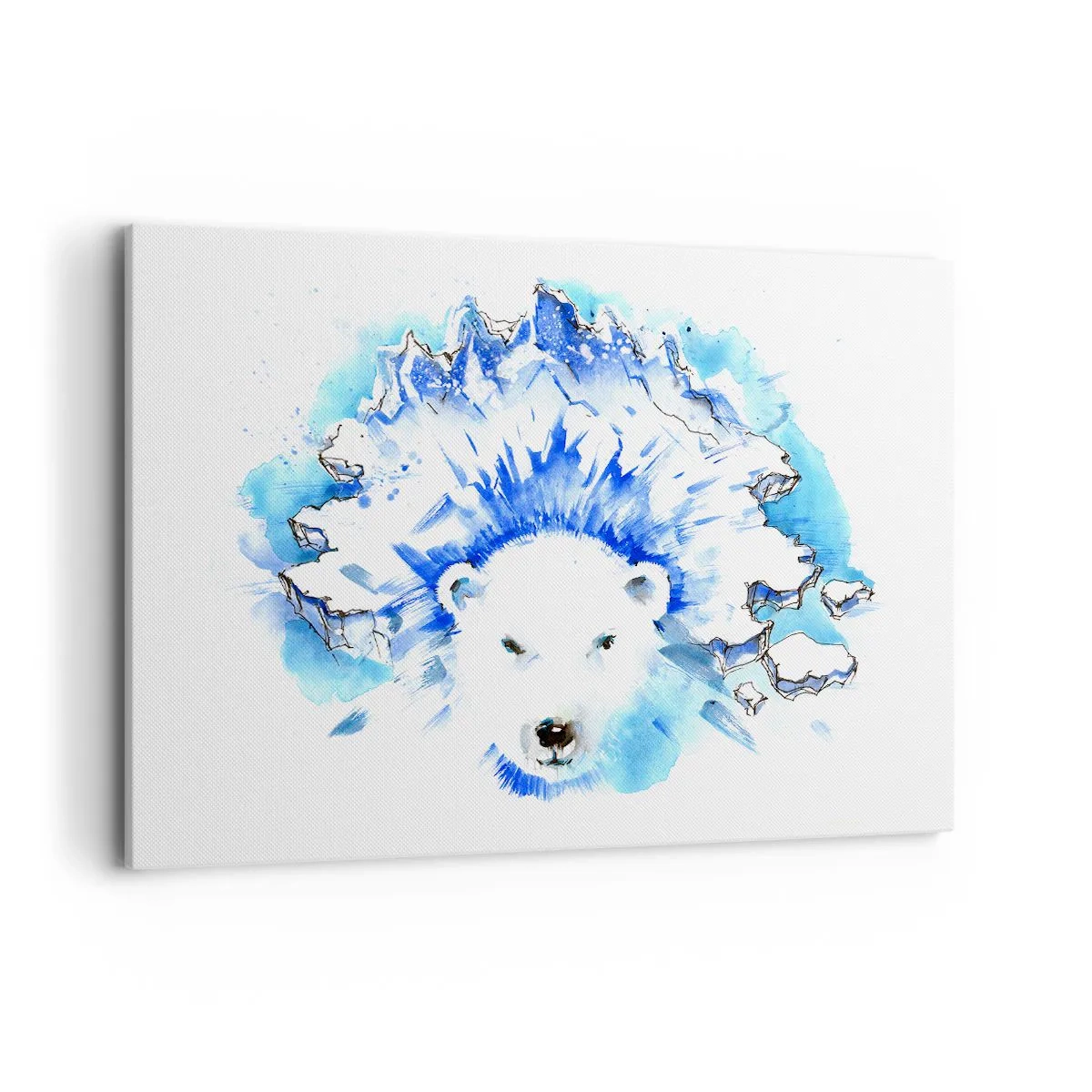 Bild auf Leinwand - Leinwandbild - Künstlerische Aquarellmalerei eines Eisbären mit eisigem Motiv - 120x80cm - Der König der Arktis in einer Eiskrone - Moderne Wanddekoration für Wohnzimmer und Schlafzimmer ARTTOR