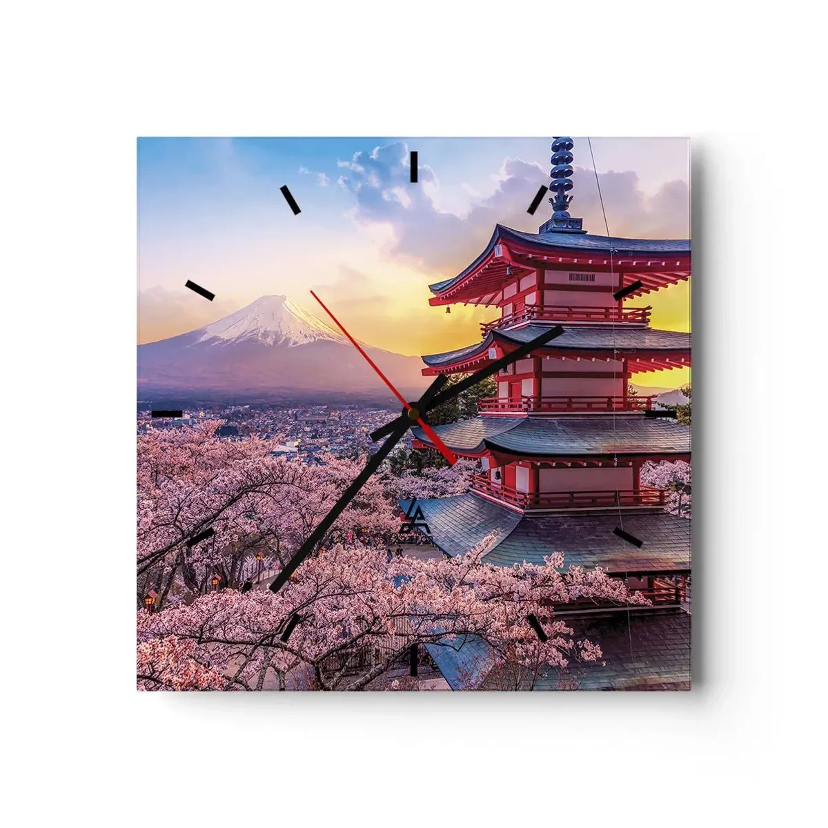 Wanduhr - Glasuhr - Eine Pagode in Japan mit Kirschblüten und dem Berg Fuji - 30x30cm - Die Essenz des japanischen Geistes - Moderne Wanddekoration für Wohnzimmer und Schlafzimmer ARTTOR