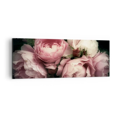 Bild auf Leinwand - Leinwandbild - Ein Strauß Rosen in zarten Rosa- und Weißtönen - 140x50cm - Der Charme der Belle Epoque - Moderne Wanddekoration für Wohnzimmer und Schlafzimmer ARTTOR