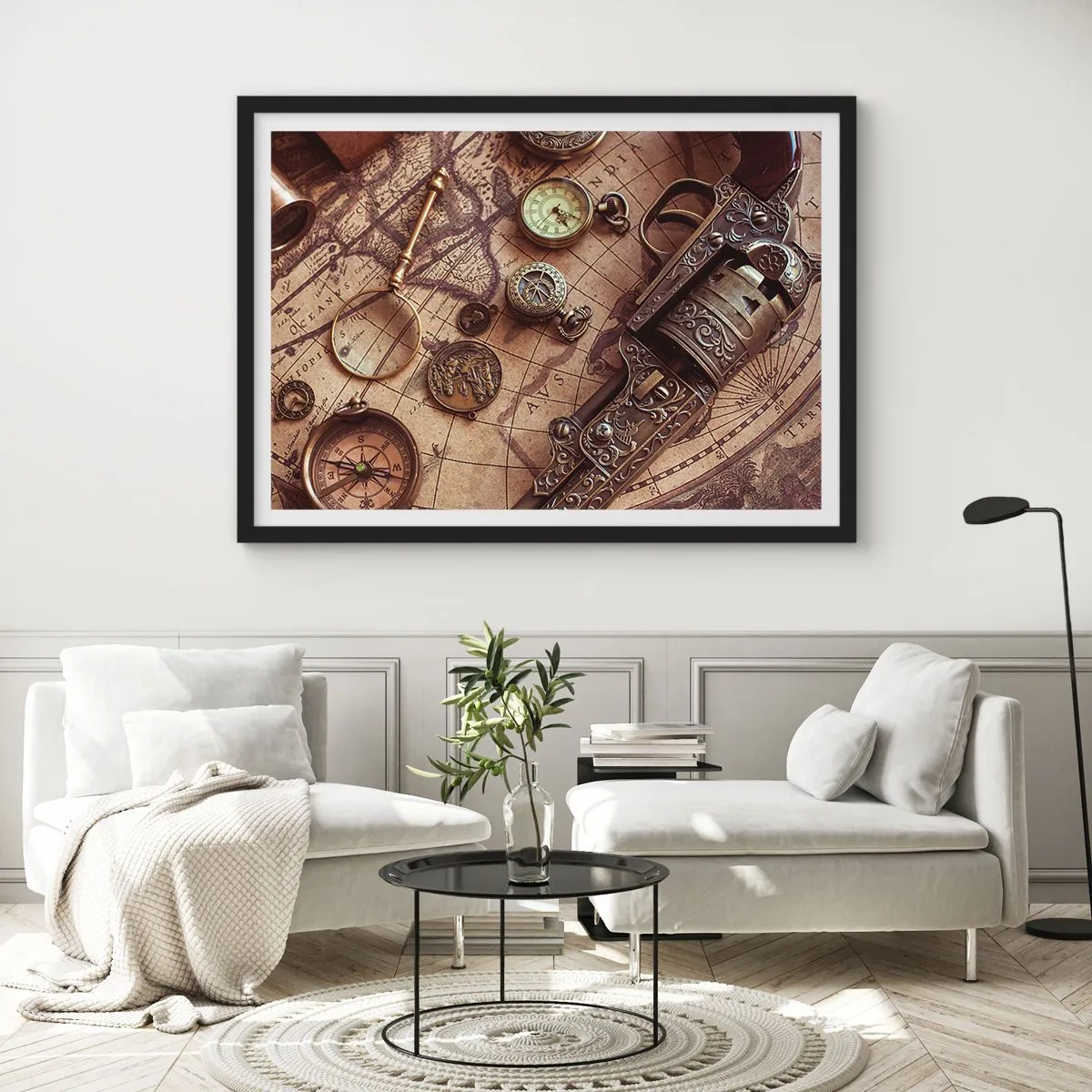 Poster in einem schwarzem Rahmen - Das Abenteuer ruft - 91x61 cm
