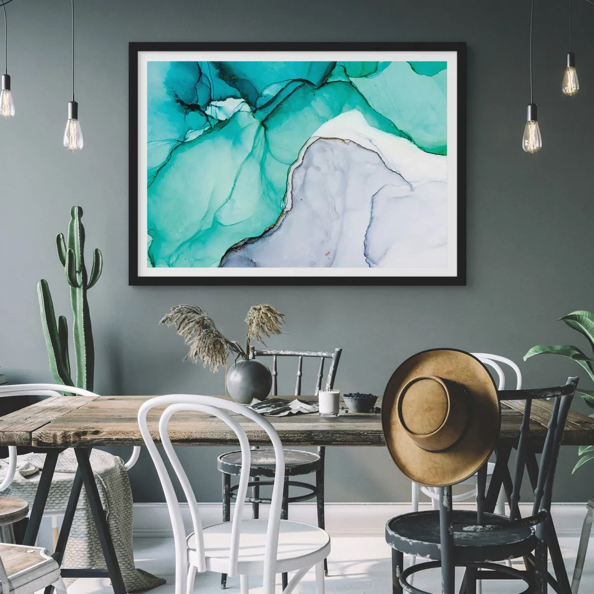 Poster in einem schwarzem Rahmen - Eine Studie in Türkis - 50x40 cm