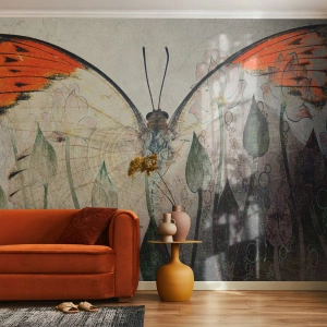 Fototapete Premium Sand - Wo schwingt der Schmetterling im Gras - Abstraktion, Schmetterling, Natur - 300x210 cm