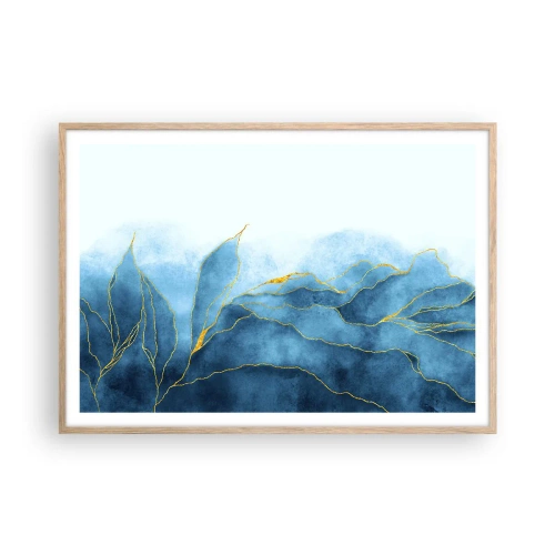 Poster in einem Rahmen aus heller Eiche - Blau im Gold - 100x70 cm