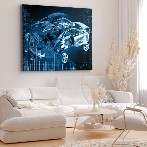 Bild auf Leinwand - Leinwandbild - Eine moderne technische Zeichnung eines Autos mit Strukturelementen - 70x50cm - Technische Anatomie - Moderne Wanddekoration für Wohnzimmer und Schlafzimmer ARTTOR