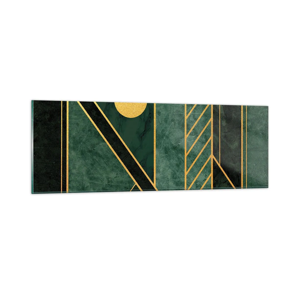 Glasbild - Bild auf glas - Dynamik von Gold und Azurblau - 90x30 cm