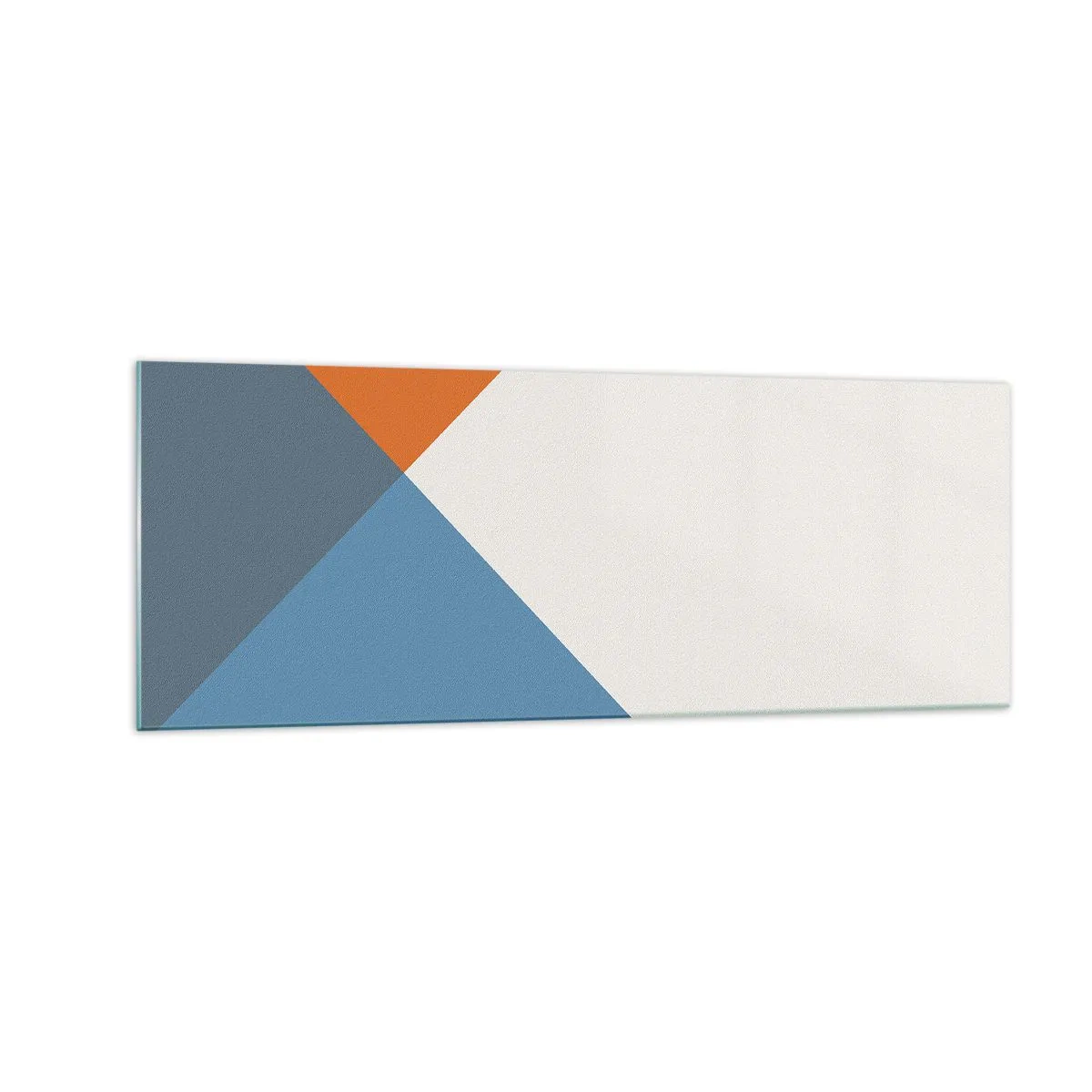 Glasbild - Bild auf glas - Geometrische Dreiecke in Blau- und Orangetönen - 140x50cm - In einem Winkel… - Moderne Wanddekoration für Wohnzimmer und Schlafzimmer ARTTOR